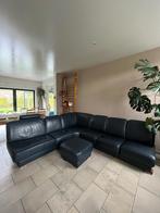 Blauwe lederen zetel, Huis en Inrichting, Zetels | Zetels, Ophalen, Gebruikt, Klassiek, Hoekbank