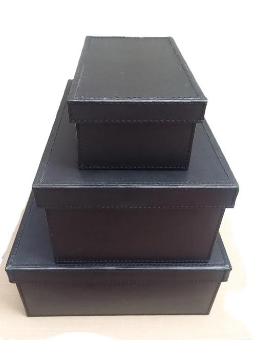 3 zwart nerflederen opberg dozen, Diversen, Bureau-accessoires, Nieuw, Ophalen of Verzenden