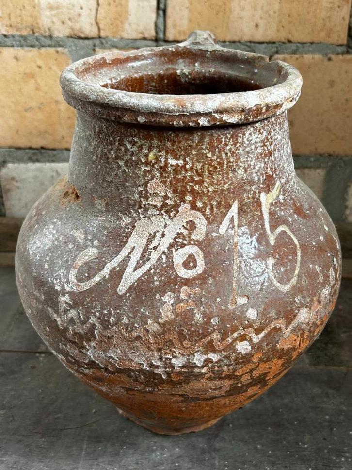 Antieke roodstenen wijnkruik, opschrift “No 15” ca. 19e eeuw, Antiek en Kunst, Curiosa en Brocante, Ophalen