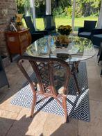Ovale tafel met glazen blad en 4 stoelen, Huis en Inrichting, Tafels | Eettafels, Ophalen, Gebruikt, 100 tot 150 cm, Vijf personen of meer