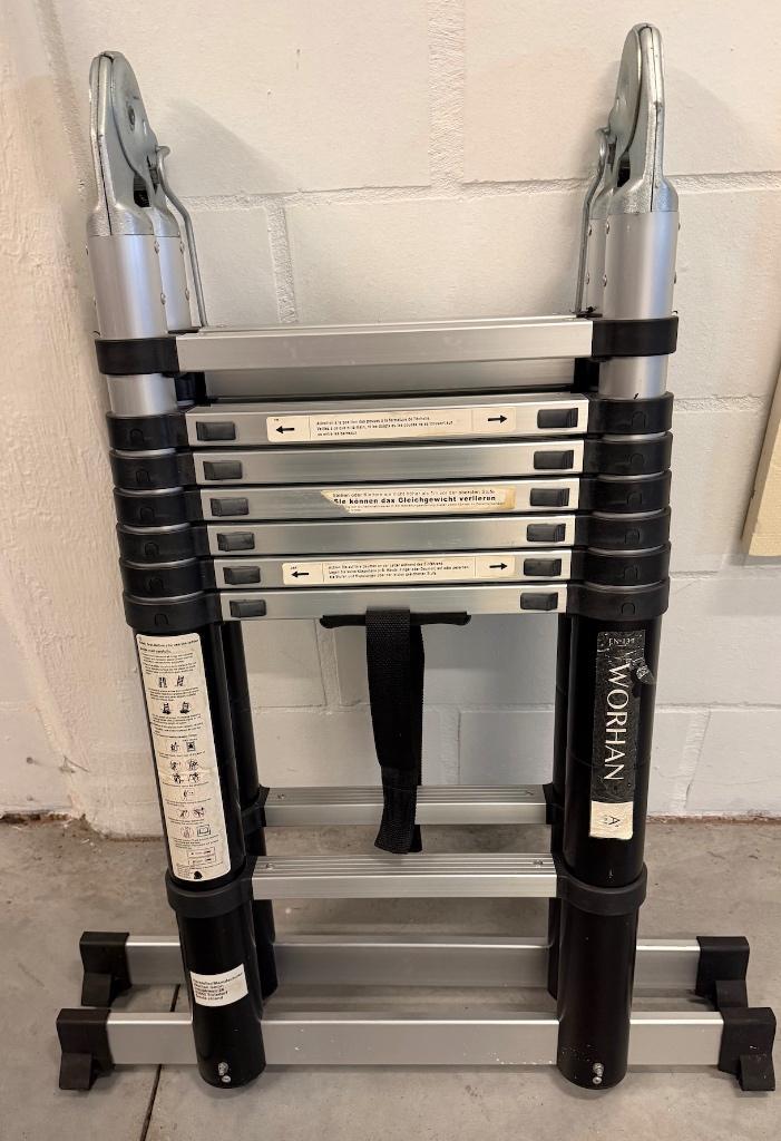 Échelle télescopique double Worhan de 5 m, Bricolage & Construction, Échelles & Escaliers, Comme neuf, Échelle, 4 mètres ou plus