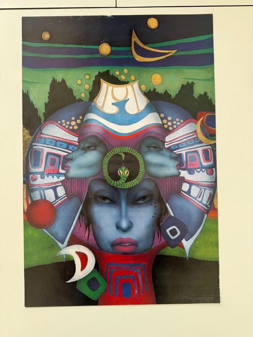 Poster Jef Van Tuerenhout 'Blue Masks', Verzamelen, Posters, Gebruikt, Overige onderwerpen, A1 t/m A3, Rechthoekig Staand, Ophalen of Verzenden