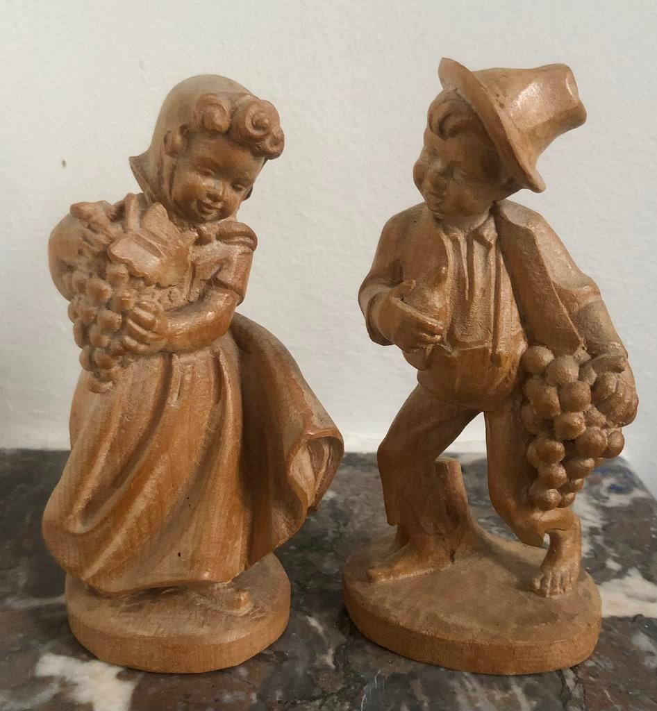 Stel druivendragers, Tirol, lindehout, ca. 1960-80, Minder dan 20 cm, Verzenden, Handgemaakt, Hout