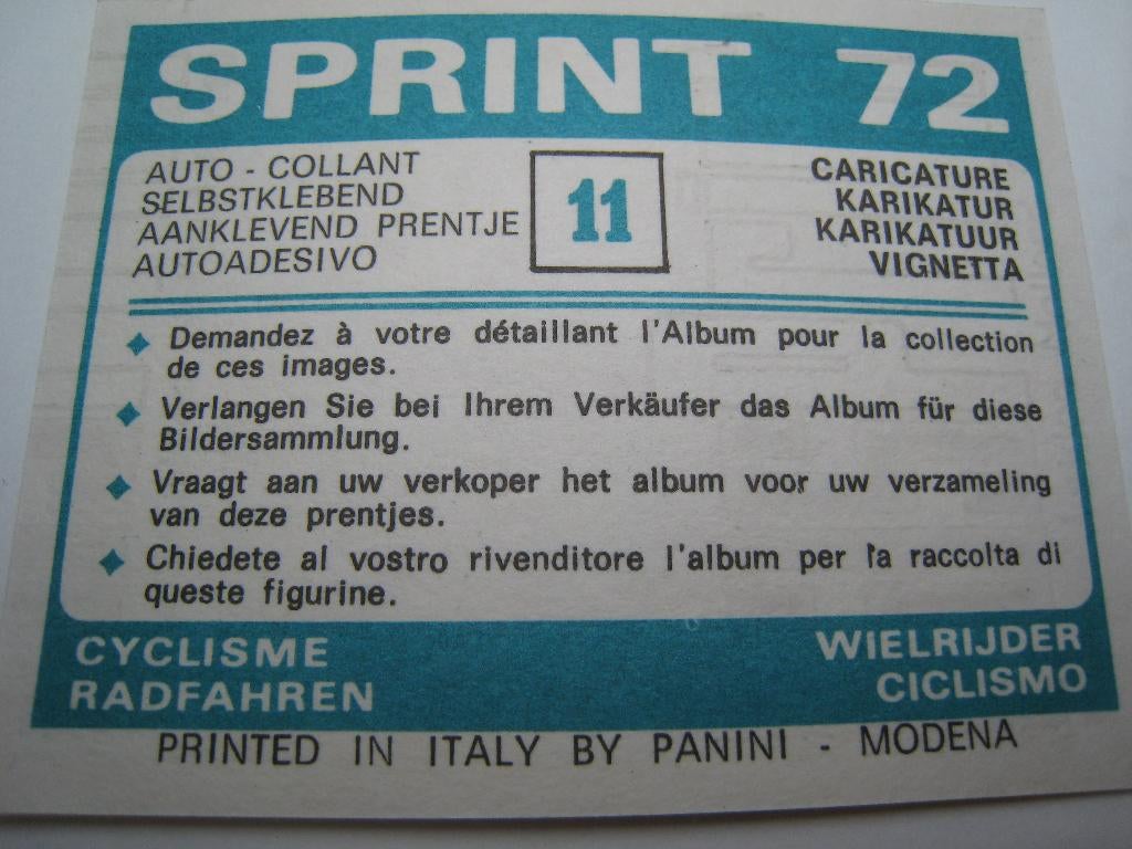 Caricature numéro 11 de Panini Sprint 1972, Envoi, Comme neuf, Autocollant