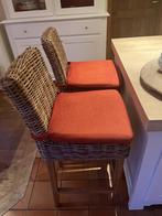 4 rieten barstoelen, Huis en Inrichting, Barkrukken, Ophalen, Met voetsteun, Zo goed als nieuw, 90 cm of meer