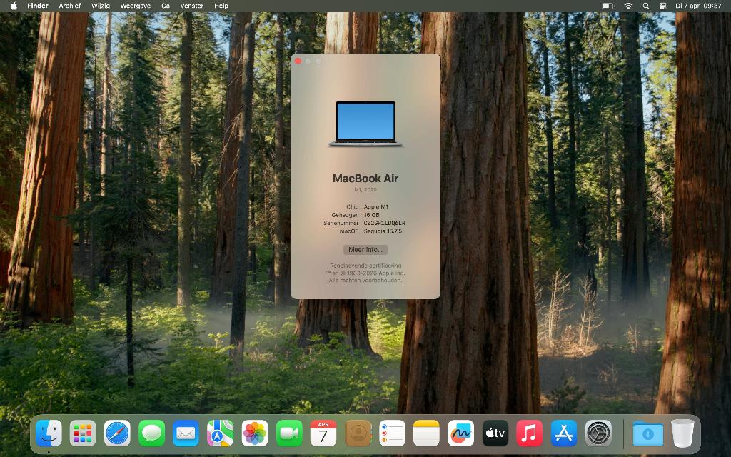 Macbook Air M1 ( 2020 ), Computers en Software, Ophalen, Azerty, 16 GB, MacBook