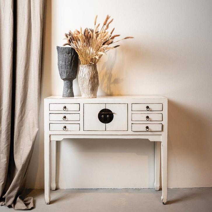 Nieuwe Vintage Chinese sidetable in white Elmwood 100 cm, Huis en Inrichting, Tafels | Sidetables, Nieuw, 25 tot 50 cm, 100 tot 150 cm