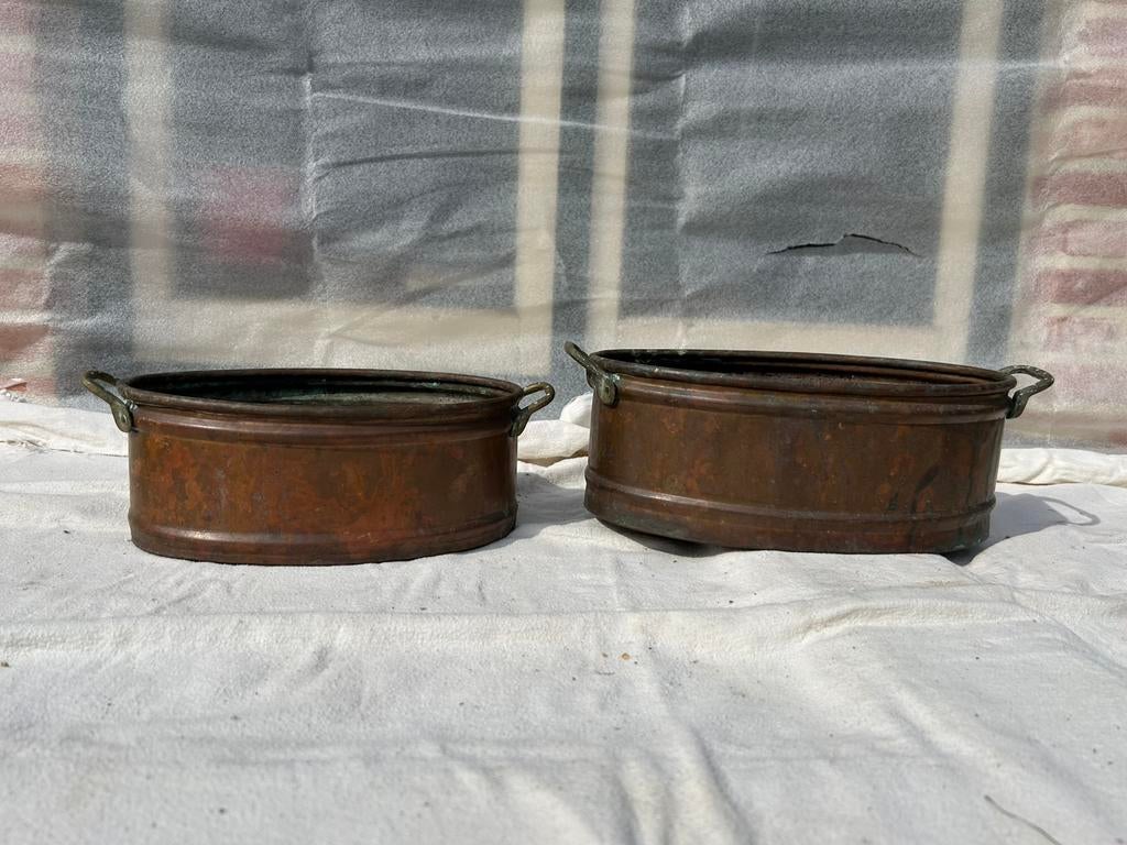 2 koperen bloembakjes, Ophalen, Zo goed als nieuw