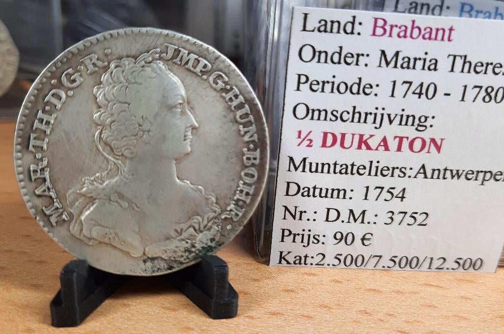1/2 Dukaton - 1754 - Antwerpen - Maria Theresia - @90€, Postzegels en Munten, Munten | België, Verzenden, Zilver, Losse munt, Zilver