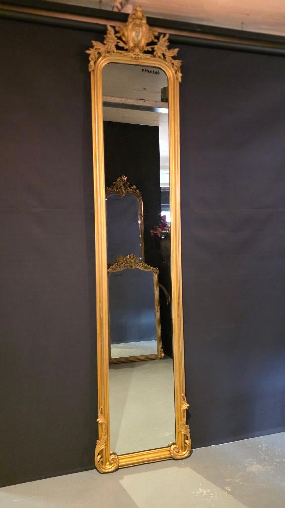 Antieke bladgouden damspiegel/penantspiegel.(0.64x2.86 hoog), Ophalen of Verzenden