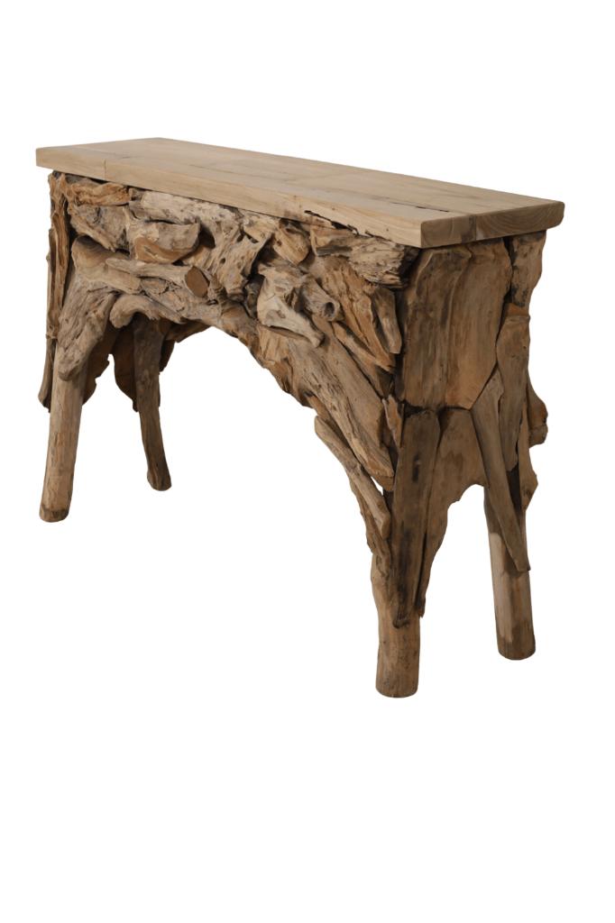 Wortelteakhouten sidetable / wandtafel 120 of 160, Teakhout, Nieuw, Ophalen of Verzenden, Overige vormen