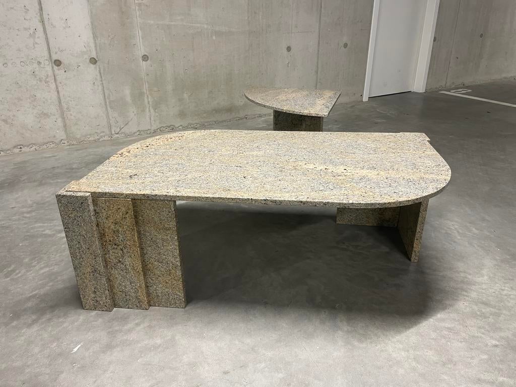 Salon tafel jaren 80 met bijzet tafeltje marmer, Ophalen of Verzenden, Zo goed als nieuw