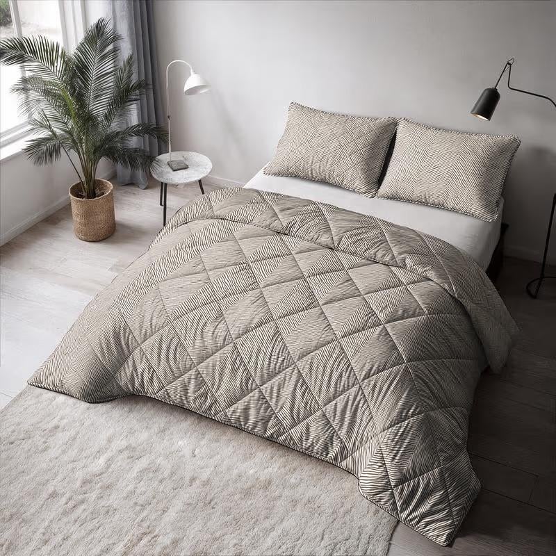 Lazy all-in-one dekbed stripes taupe 2-persoons 240 X 200 cm, Huis en Inrichting, Slaapkamer | Beddengoed, Nieuw, Dekbedovertrek