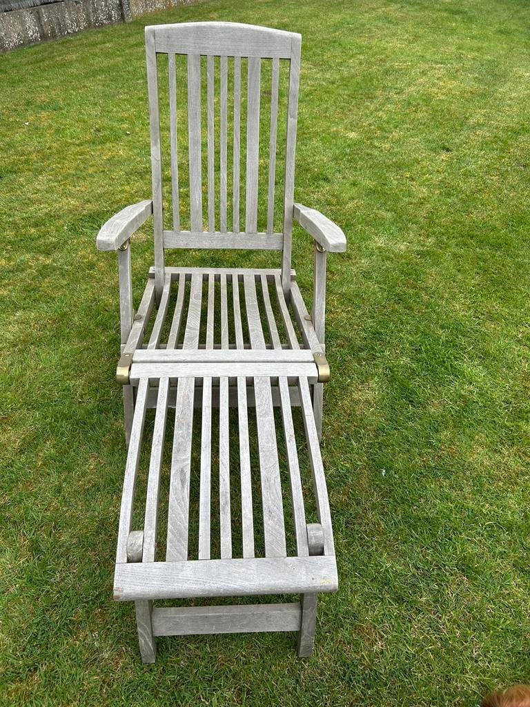 Ligzetel in teak., Tuin en Terras, Ligbedden, Ophalen, Zo goed als nieuw, Verstelbaar