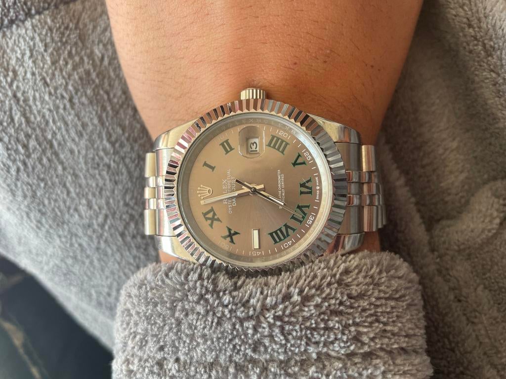 Rolex gris vert, Bijoux, Sacs & Beauté, Montres | Hommes, Enlèvement ou Envoi, Comme neuf, Rolex