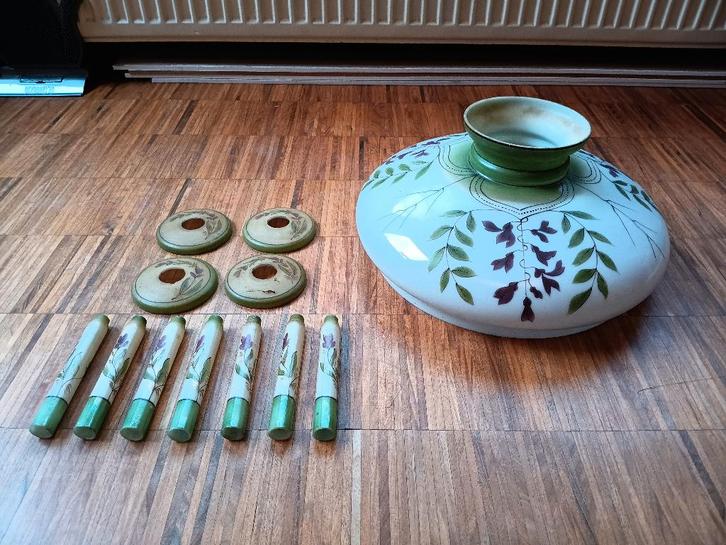 Art-Deco glazen lampenkap met "valse" kaarsen, Antiek en Kunst, Antiek | Glaswerk en Kristal, Ophalen of Verzenden