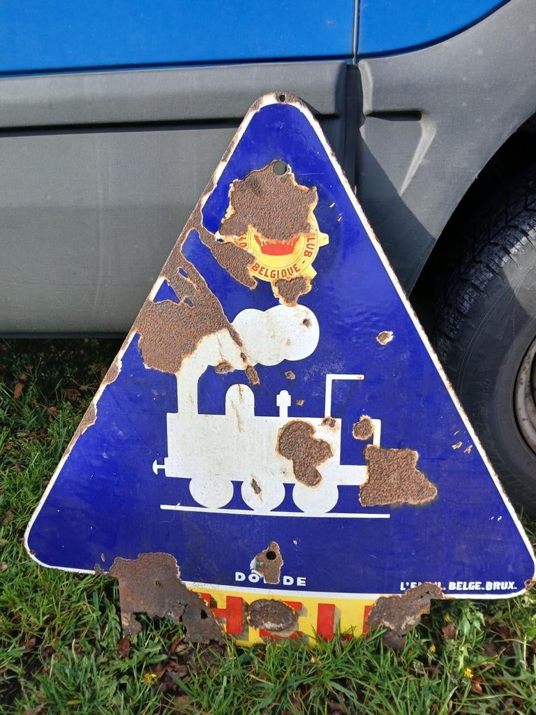 Zeldzaam origineel Shell emaille bord locomotief, Ophalen of Verzenden