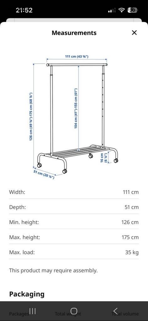 Ikea wite rek, Ophalen