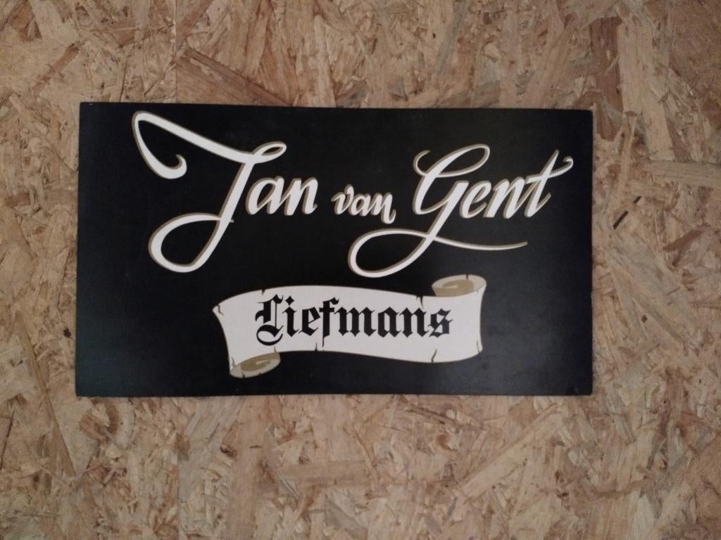 Liefmans - jan van gent pancarte, Verzamelen, Biermerken, Ophalen of Verzenden, Zo goed als nieuw, Reclamebord, Plaat of Schild