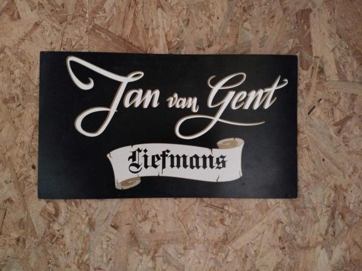 Liefmans - jan van gent pancarte, Verzamelen, Biermerken, Zo goed als nieuw, Reclamebord, Plaat of Schild, Overige merken, Ophalen of Verzenden
