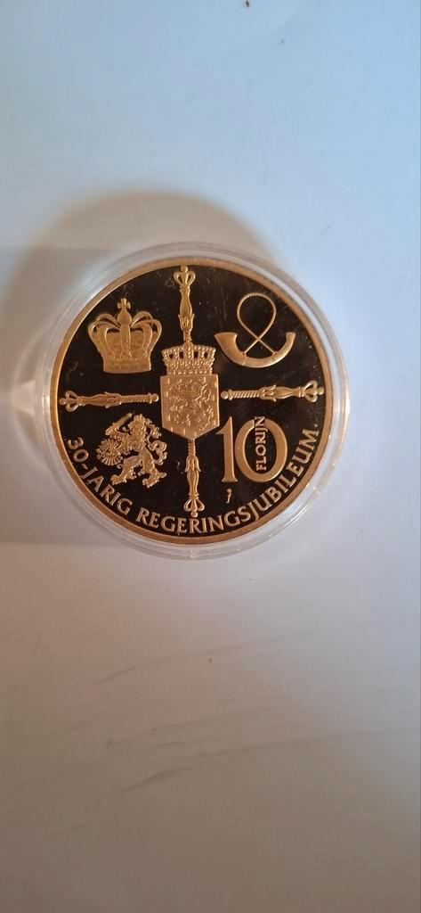 24k gouden 10 gulden penning 20,6gr. Extreem zeldzaam. 20st, Postzegels en Munten, Munten | Nederland, Losse munt, 10 gulden, Koningin Beatrix