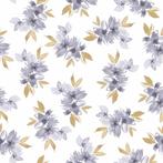 Jersey stof digital flowers and leaves, white/lavender, 120 cm of meer, Ophalen of Verzenden, Katoen, Nieuw