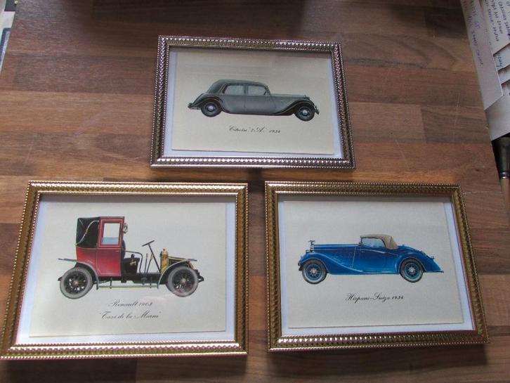 Citroën 1934   Renault 1903 - Hispano , 3 foto's in kader, Verzamelen, Foto's en Prenten, Nieuw, Foto, Overige onderwerpen, Voor 1940