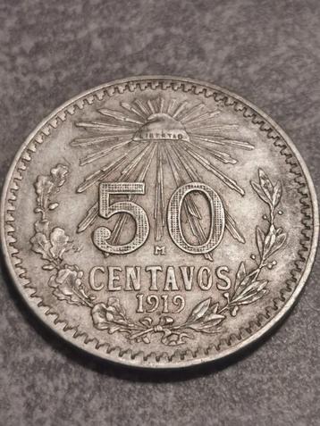 Mexico, 50 Centavos 1919,zilver  beschikbaar voor biedingen