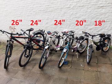 Diverse kinderfietsen 18, 24 en 26 inch, goede staat. disponible aux enchères