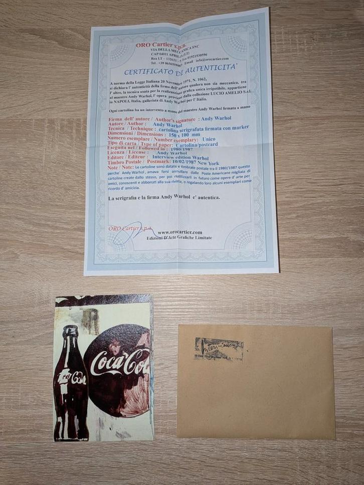 Ansichtkaart „Coca-Cola” met zeefdruk, gesigneerd Andy Warho, Antiek en Kunst, Kunst | Litho's en Zeefdrukken, Ophalen of Verzenden