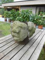 kunst 4 betonnen maskers op metalen staander h32 cm Ø 40 cm, Antiek en Kunst, Ophalen