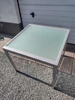 Glazen eettafel (binnen of buiten) 4 personen, Huis en Inrichting, Tafels | Eettafels, Ophalen, Gebruikt, 50 tot 100 cm, Vierkant