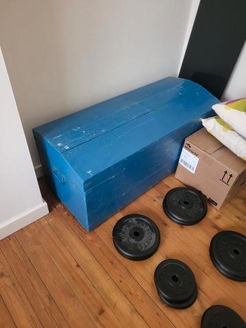 Grote houten blauwe kist