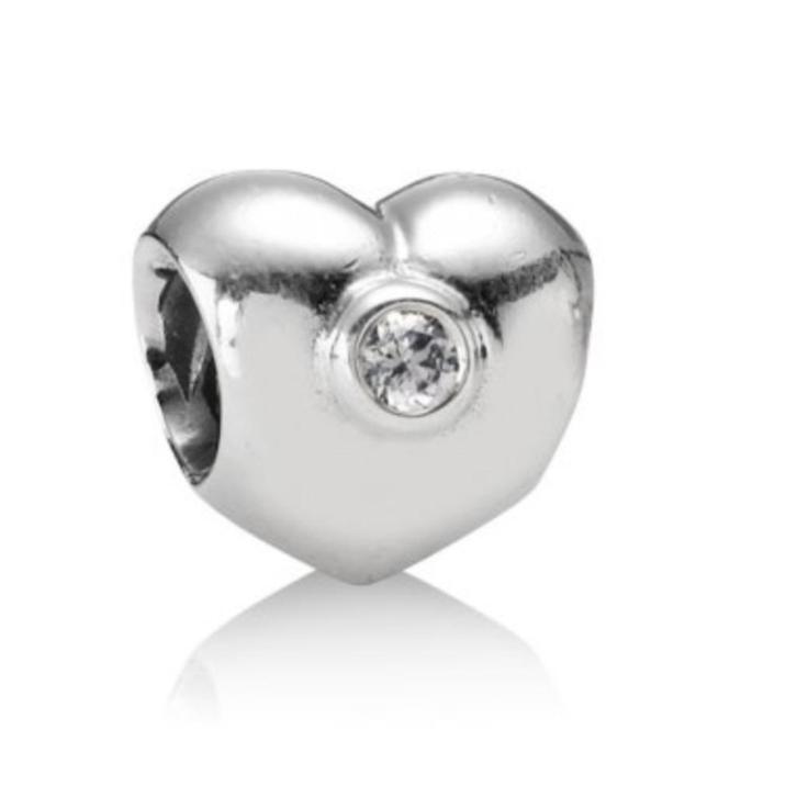 Pandora bedel hartje met witte zirconias, Handtassen en Accessoires, Bedels, Pandora, Zilver, 1 bedel, Met strass, Ophalen of Verzenden