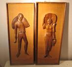 2 belles sculptures sur bois « Homme et femme » - 74x31, Antiquités & Art, Art | Sculptures & Bois, Enlèvement ou Envoi