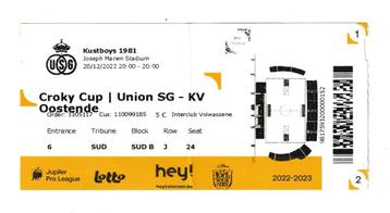 (gebruikt) ticket Croky Cup, Union - KV Oostende, 20/12/2022, Enlèvement ou Envoi, Utilisé, Autres types