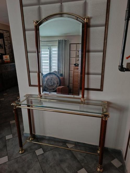 Vintage Hollywood Regency console et miroir, Huis en Inrichting, Tafels | Kaptafels, Zo goed als nieuw, Glas, Ophalen of Verzenden