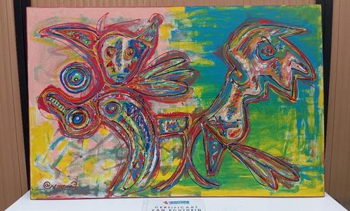 schilderij TONNIE VOORN cobra met certificaat echtheid, Antiek en Kunst, Kunst | Schilderijen | Modern, Ophalen of Verzenden