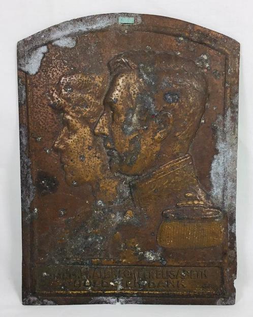 Albert I & Elisabeth Bronzen gedenkplaat O. De Beul, Verzamelen, Koningshuis en Royalty, Ophalen of Verzenden
