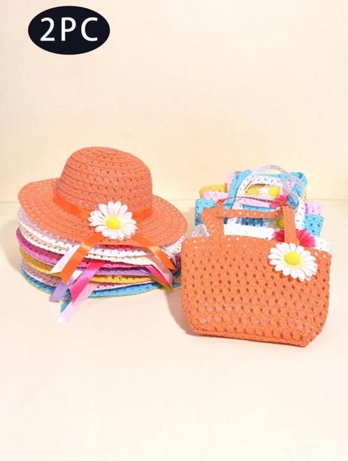 2-delige set: Strohoed en Schoudertas voor Meisjes, Kinderen en Baby's, Kindermode-accessoires, Nieuw, Ophalen of Verzenden