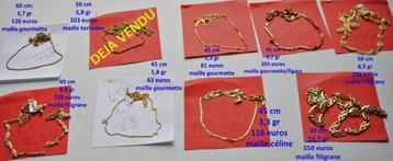 Chaînes/colliers fin(e)s en or 9K NEUVES de 45 à 60 cm beschikbaar voor biedingen