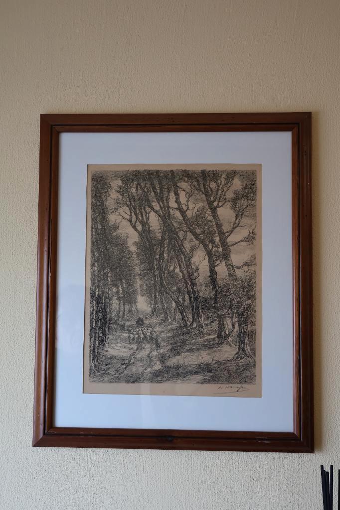 Adolphe Hamesse – Boslandschap met herder en schapen, Antiek en Kunst, Kunst | Schilderijen | Klassiek, Ophalen