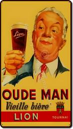 OUDE MAN BIER LION retro ontwerp op dubbel metaal  70cmx40cm, Verzamelen, Merken en Reclamevoorwerpen, Verzenden, Zo goed als nieuw