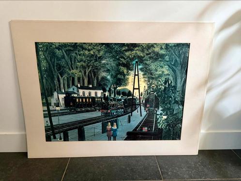 Grote reproductie Paul Delvaux – La Gare Forestière, Antiek en Kunst, Kunst | Schilderijen | Abstract, Ophalen