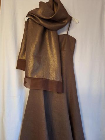 Ensemble robe ¾ en lin 123 reflets dorés, étole assortie T38, Maison 123, Enlèvement ou Envoi, Comme neuf, Taille 38/40 (M)