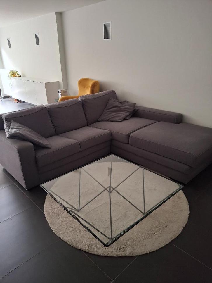 Grijze stoffen hoeksalon + longchair, Huis en Inrichting, Zetels | Complete zithoeken, Gebruikt, Stof, Ophalen