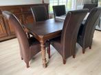 Eiken eetkamer te koop + 6 lederen stoelen, Huis en Inrichting, Ophalen, Gebruikt, Donker eiken meubels, 6 tot 8 stoelen
