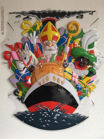 Wanddecoratie Sinterklaas, zwarte Piet en Amerigo op de boot beschikbaar voor biedingen