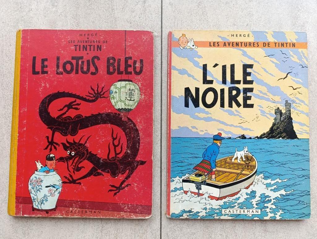 BD Tintin Le Lotus bleu 1961 + L'île noire 1966, Livres, BD, Utilisé, Une BD, Enlèvement ou Envoi