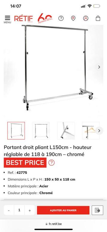 Portant à vêtements retif sur roulette comme neuf 80€ piece, Enlèvement, Comme neuf